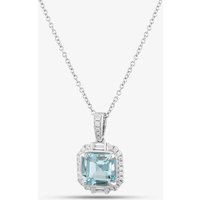 18ct White Gold Asscher Cut Aquamarine and Brilliant Cut Diamond Square Halo Necklace LG232/PA(AQ)