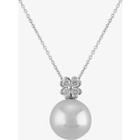 18ct White Gold Freshwater Pearl Diamond Flower Cluster Pendant POX80227DD