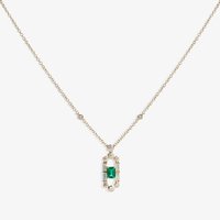 18ct Gold Gatsby Baguette-cut Emerald and Round Diamond Dropper Necklace LG194/NB(EM)