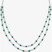 18ct White Gold Emerald andamp; Diamond Two Row Necklace HSN1061(EM)