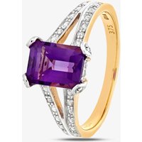 9ct Yellow Gold Rectangular Amethyst and Diamond Split Shoulder Ring PR06767Y AM P