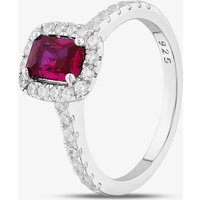 Sterling Silver Red Emerald Cut Cubic Zirconia Shoulder Set Halo Ring S2189-N