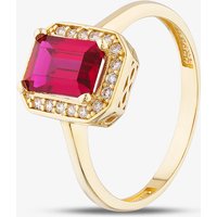 Gold Impression 9ct Yellow Gold Emerald Cut Red Cubic Zirconia Cluster Ring RBE047R-O