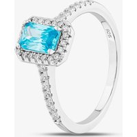 Sterling Silver Emerald Cut Blue Cubic Zirconia Shoulder Set Cluster Ring S2157B-M