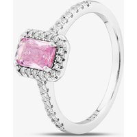 Sterling Silver Emerald Cut Pink Cubic Zirconia Shoulder Set Cluster Ring S2157P-P