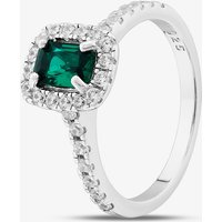 Sterling Silver Emerald Cut Green Cubic Zirconia Shoulder Set Cluster Ring S2188-Q