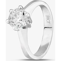9ct White Gold Clear Crystal Six Claw Solitaire Ring MR4130W-L