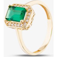 9ct Yellow Gold Green Emerald Cut Cubic Zirconia Halo Ring RBE047G-L