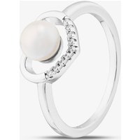 Sterling Silver Freshwater Pearl and Cubic Zirconia Heart Ring S2264-N