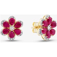9ct Yellow Gold Certified 0.25ct Lab Grown Diamond and 3.00ct Ruby Flower Stud Earrings LGE46343-RD