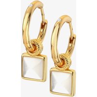 Hot Diamonds Revive 18ct Gold Plated Mother Of Pearl Diamond Square Hoop Dropper Earrings DE714