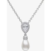 Diamonfire Silver Teardrop Cubic Zirconia and Shell Pearl Pendant Necklace P5400