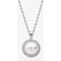 Diamonfire Silver Shell Pearl Cubic Zirconia Halo Pendant Necklace P5537