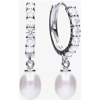 Diamonfire Silver Cubic Zirconia Shell Pearl Hoop Earrings E5898