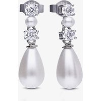 Diamonfire Silver Shell Pearl Cubic Zirconia Dropper Earrings E6649
