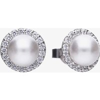 Diamonfire Silver Shell Pearl Cubic Zirconia Halo Stud Earrings E5656