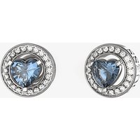 Guess Mama Non Mama Silver Tone Blue Crystal Heart Halo Stud Earrings UBE04669RHLS