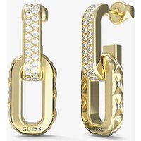 Guess Gold Tone Crystal Double Link Dropper Earrings UBE04582YG