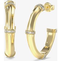 Guess Gold Tone Bamboo Crystal Hoop Earrings UBE05160YG