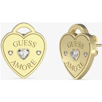 Guess Amore Gold Tone Crystal Heart Stud Earrings UBE05058YG