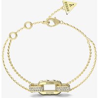 Guess Stylish Gold Tone Crystal Link Double Chain Bracelet UBB04581YGS