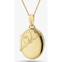 9ct Yellow Gold Half Engraved Oval Locket Curb Chain Necklace GL22-HE