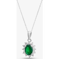9ct White Gold Oval Cut Emerald and Cubic Zirconia Halo Necklace D152307WG