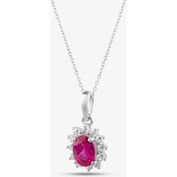 9ct White Gold Oval Cut Ruby and Cubic Zirconia Halo Necklace D152307WR
