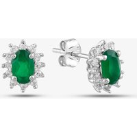 9ct White Gold Oval Cut Emerald and Cubic Zirconia Halo Stud Earrings D152308WG
