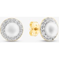 Gold Impression 9ct Yellow Gold Cultured Pearl Crystal Stud Earrings 1.58.7559