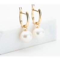 9ct Yellow Gold Round Freshwater Pearl Dropper Earrings EOZ70069YG