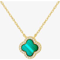 LUXE Silver Gold Plated Malachite and Cubic Zirconia Clover Necklace 8.12.0190