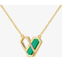 LUXE Silver Gold Plated Malachite and Cubic Zirconia Hexagon Link Necklace 8.12.0230