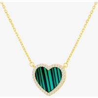 LUXE Silver Gold Plated Malachite and Cubic Zirconia Heart Necklace 8.13.7830