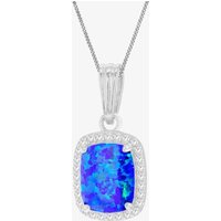 Silver Blue Synthetic Opal and Cubic Zirconia Rectangle Necklace 8.68.7107