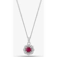 Sterling Silver Red Cubic Zirconia Halo Pendant Necklace S6679