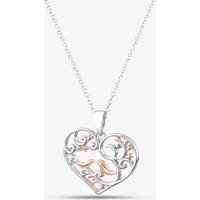 Silver Rose Gold Plated Cut Out Patterned Heart Pendant Necklace SP04378A