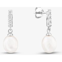 Sterling Silver Freshwater Pearl and Cubic Zirconia Drop Earrings E3385W