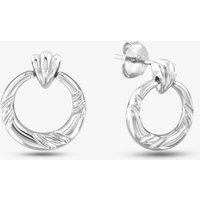 Silver Patterned Circle Dropper Stud Earrings SE05417A