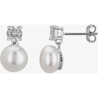 Sterling Silver Cubic Zirconia And Pearl Dropper Earrings EOW70076FW