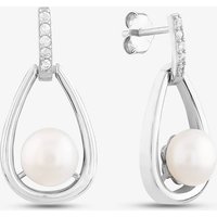 Sterling Silver Freshwater Pearl Open Teardrop Earrings EOW70096FW