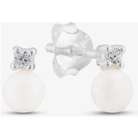 Sterling Silver Fresh Water Pearl Cubic Zirconia Stud Earrings E6236W