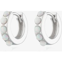 Scream Pretty Silver Rhodium Plated Plated White Opal Huggie Hoop Earrings SPESS108-WHITE