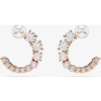 Swarovski Matrix Rose Gold Tone Plated Crystal Pearl Half Hoop Earrings 5692264