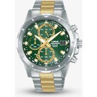 Lorus Mens Solar Chronograph Two Tone Green Dial Watch RZ605AX9