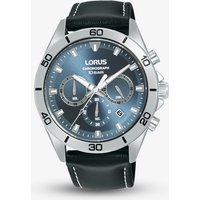 Lorus Mens Grey Blue Sunray Chronograph Leather Strap Watch RT341KX9