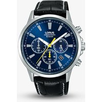 Lorus Mens Blue Yellow Accents Chronograph Leather Strap Watch RT317LX9
