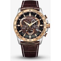 Citizen Mens Perpetual Chrono AT Brown Leather Strap Watch CB5899-05X