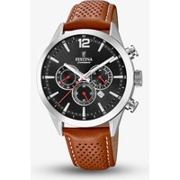 Festina Mens Timeless Chronograph Brown Leather Strap Watch F20542/6