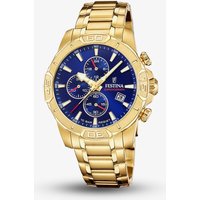 Festina Mens Timeless Chronograph Gold Tone Blue Dial Watch F20705/3